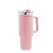 Boden Stark 1200ml pink travel mug with handle and straw, perfect for on-the-go hydration.