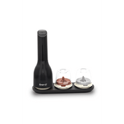 FINAMILL battery operated grinder in Midnight Black with two jars for spices on a sleek base.