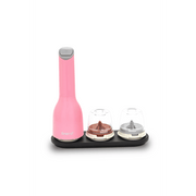 FINAMILL pink battery-operated grinder with two interchangeable grinders on a black base.