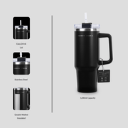 Boden Stark 1200ml Travel Mug in Black with stainless steel material and an easy drink lid, double-walled insulated design.