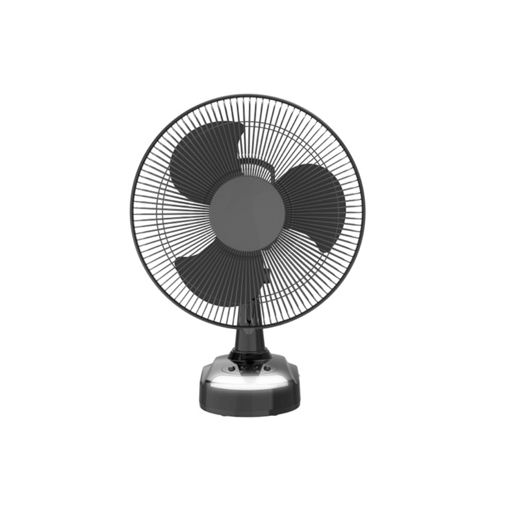 ELEKTRA EVERLAST 12 inch desk fan with black blades and stylish base for effective cooling.