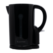 ELEKTRA 1.7L black cordless kettle with dual water measurement markings for easy filling.