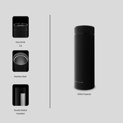 Boden Stark 650ml Travel Flask in Black, featuring easy drink lid, stainless steel, and double-walled insulation.
