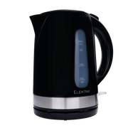 ELEKTRA 1.7L plastic kettle in black with stainless steel accent, ideal for quick boiling and modern kitchens.