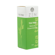 Zen Oil Tea Tree essential oil bottle, 10ml, for relaxation and stress relief in aromatherapy.
