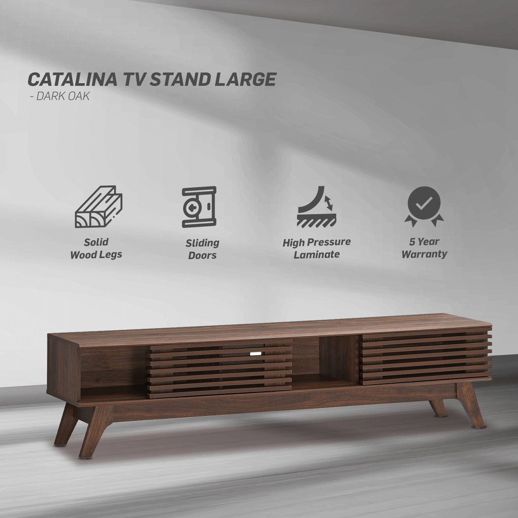 Everfurn Catalina Large TV Stand, High Pressure Laminate, Solid Wood Legs, With Storage
