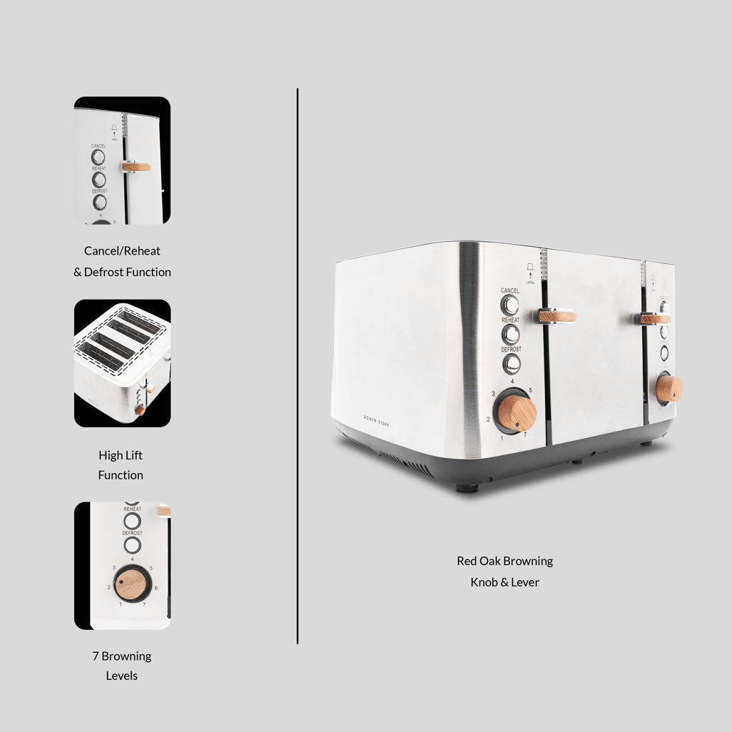 Boden Stark Anson Collection 4 Slice SS Toaster with cancel, reheat, defrost functions and 7 browning levels.