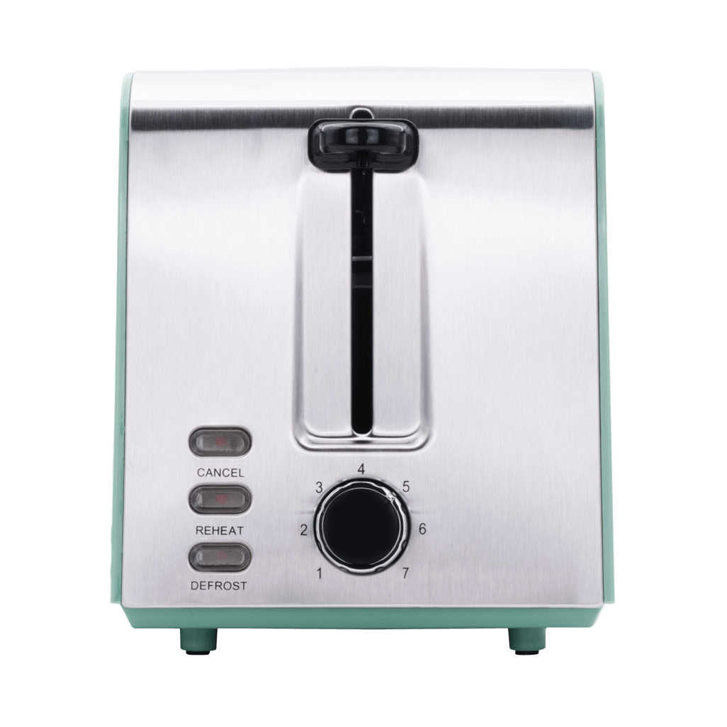 ELEKTRA 2 Slice Toaster in green with stainless steel accent and browning control dial.