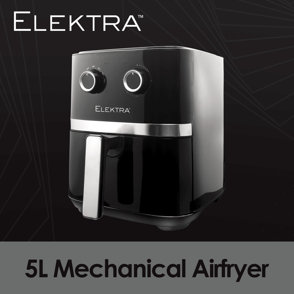 ELEKTRA 5L Mechanical Air Fryer with simple controls, perfect for healthier frying with less oil.