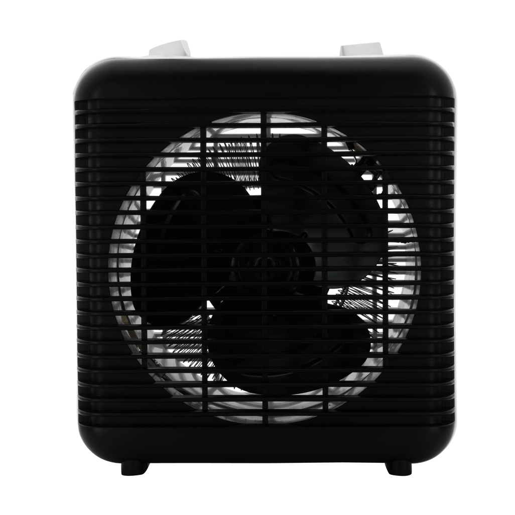 Elektra Square Fan Heater front view with compact design and visible fan blades for efficient heating.