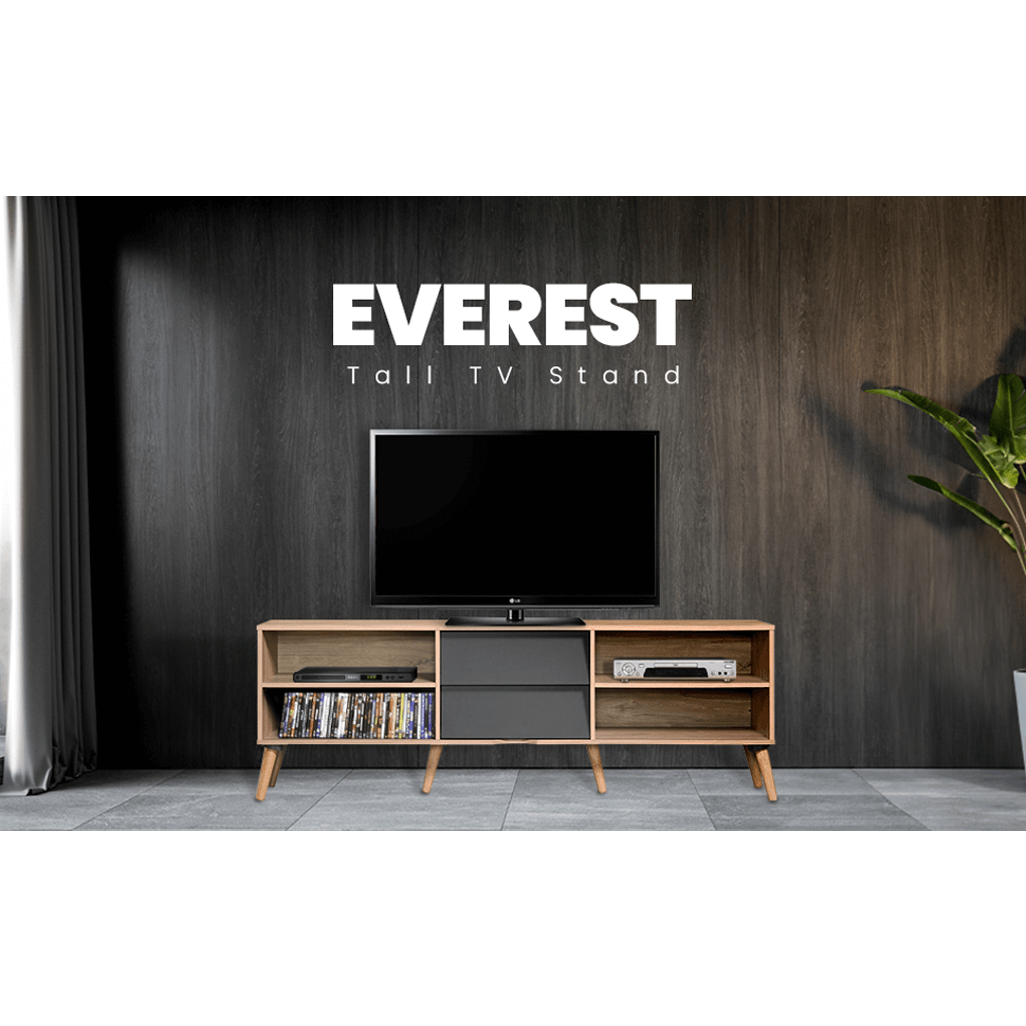 Everfurn Everest Tall TV Stand, 2 Drawers