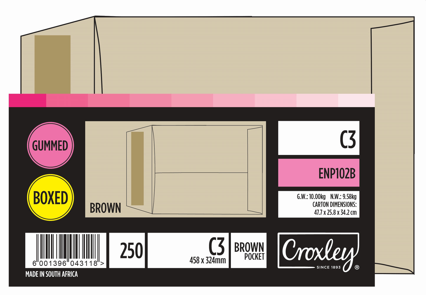 CROXLEY JD102B C3 Brown Gummed Envelopes - Unbanded (Box of 250)