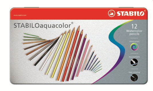 STABILO Aquacolor Aquarellable Colour Pencil: Assorted Metal Box 12's