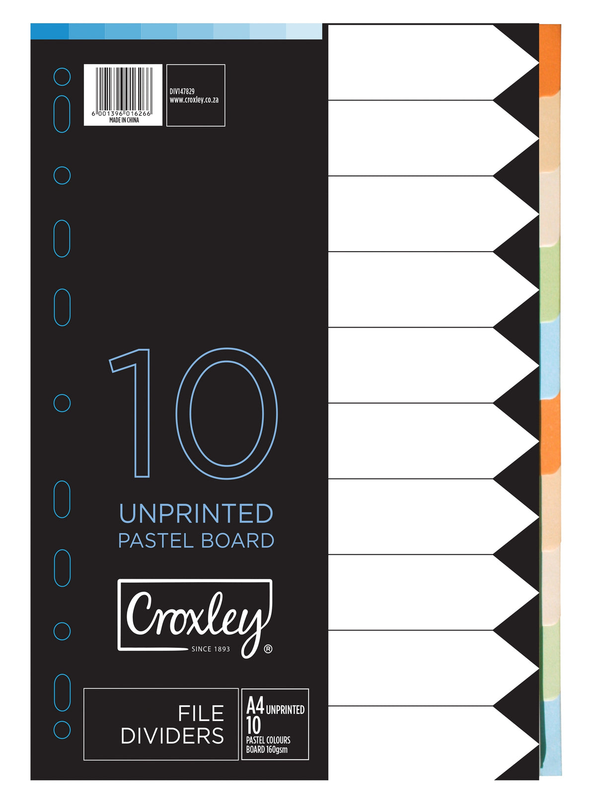 CROXLEY JD1478 160GSM Rainbow Dividers 10 Part Each