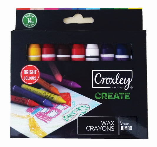 CROXLEY CREATE 14mm Jumbo Wax Crayons (Box of 9 Assorted Colours)