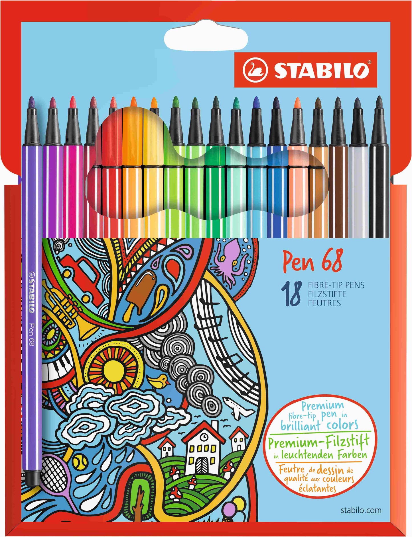 STABILO Pen 68 Fibre-tip Pen:  Assorted Box 18's