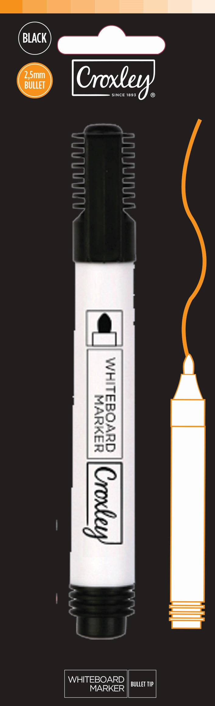 CROXLEY White Board Marker - Black Bullet Tip (Carded)