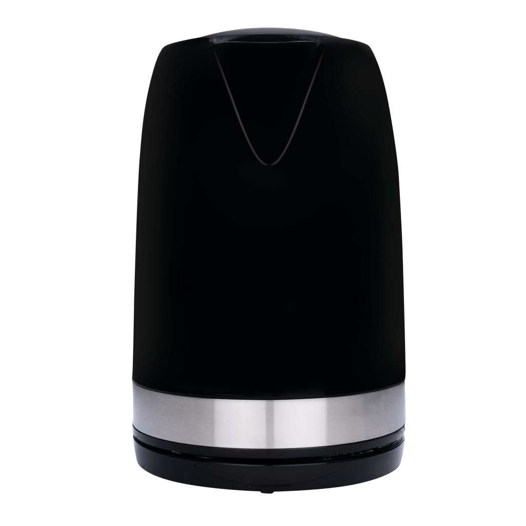 ELEKTRA 1.7L black plastic kettle with stainless steel base, designed for quick boiling and modern convenience.