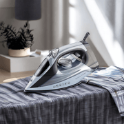 Boden Stark 2200W Ceramic Steam Iron on a pressed shirt, showcasing its modern design and powerful steam features.