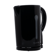 ELEKTRA 1.7L cordless plastic kettle in black, showcasing its sleek design and easy-to-use features.