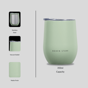 Boden Stark 350ml tumbler in green, stainless steel, vacuum-sealed, and matte finish for stylish hydration.