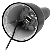 Inside view of the FINAMILL rechargeable grinder showcasing USB charging port in Midnight Black.