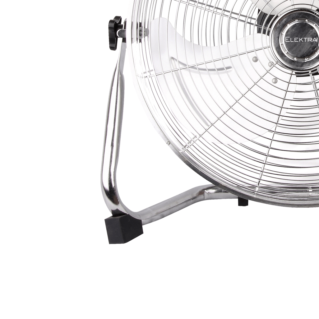 ELEKTRA POWER FAN with chrome finish, designed for efficient airflow and cooling in various settings.