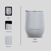 Boden Stark 350ml tumbler in grey, stainless steel, vacuum sealed, matte finish, perfect for beverages.