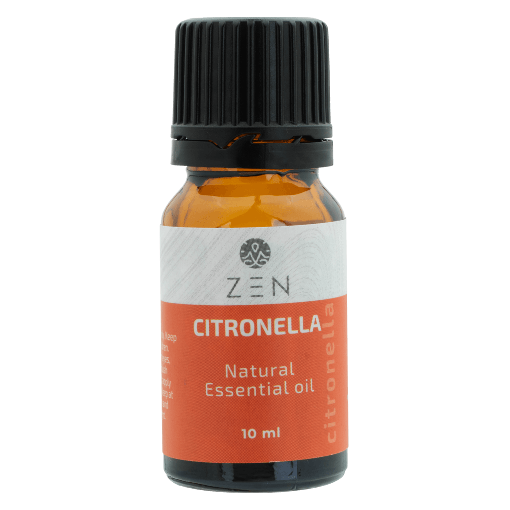 Zen Oil Citronella essential oil, 10 ml bottle for natural aromatherapy and insect repellent uses.