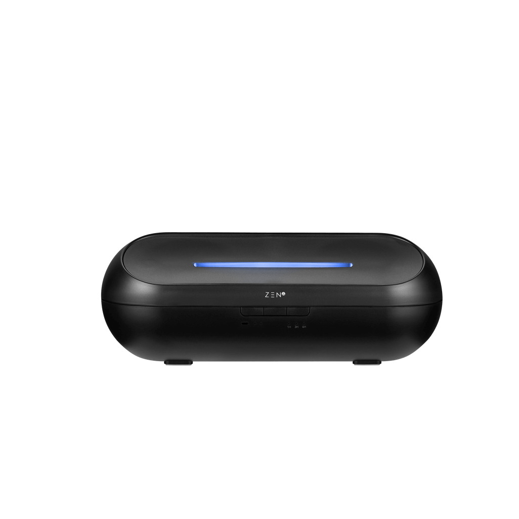 Zen Radiant Diffuser in black with sleek design and blue light, perfect for creating a calming atmosphere.