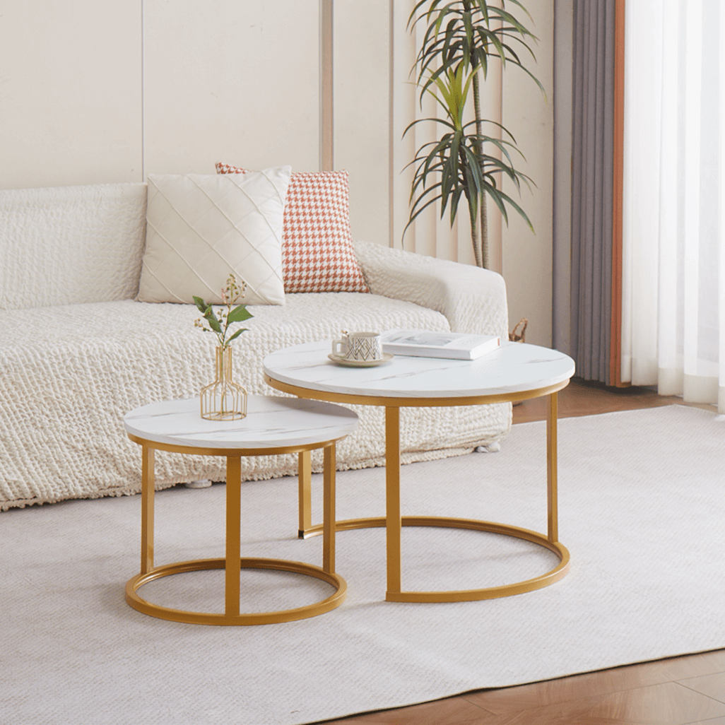 Everfurn Nile Nesting Coffee Table White & Gold 2 Piece