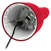Interior view of FINAMILL RECHARGEABLE grinder - Sangria showing charging port and red casing.