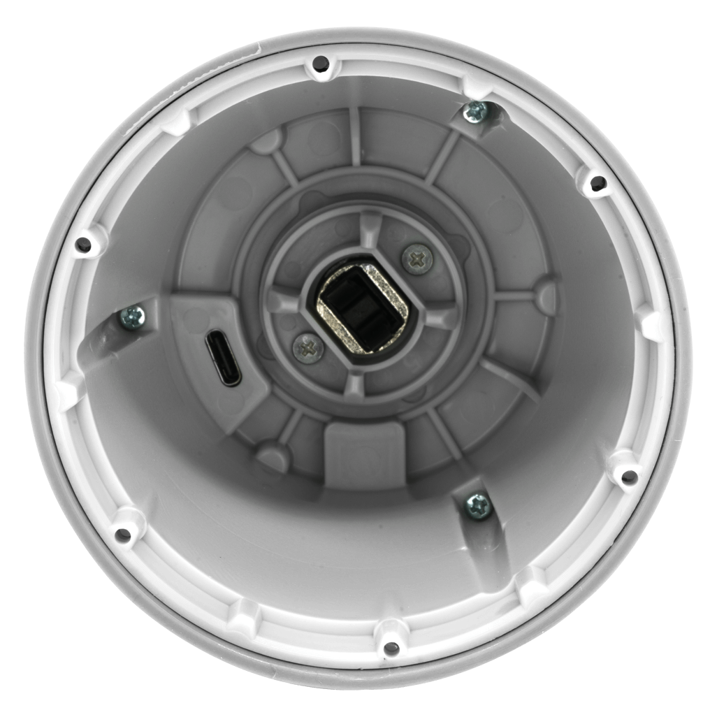 Base view of FINAMILL rechargeable grinder - Stone, showcasing the charging port and interior design.