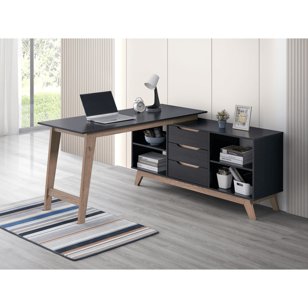 Everfurn Premium Lunar Office Desk - Black, L-Shaped Desk, With Storage - Box 1 of 2