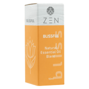 Zen Oil Blissful essential oil blend packaging, promoting relaxation and stress relief in a peaceful sanctuary.