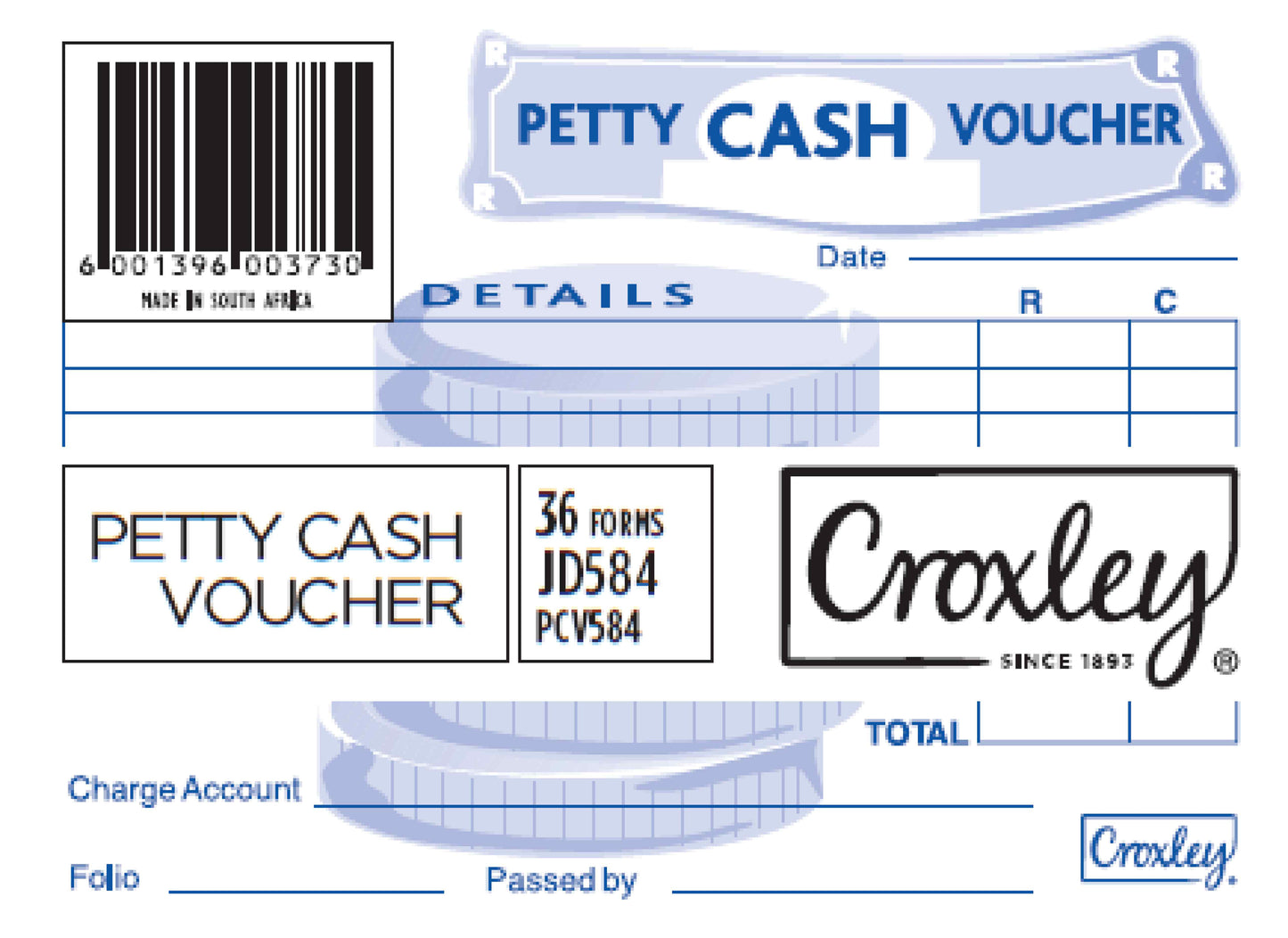 CROXLEY JD584 Petty Cash Voucher 36 Forms 99x135 Pack of 50