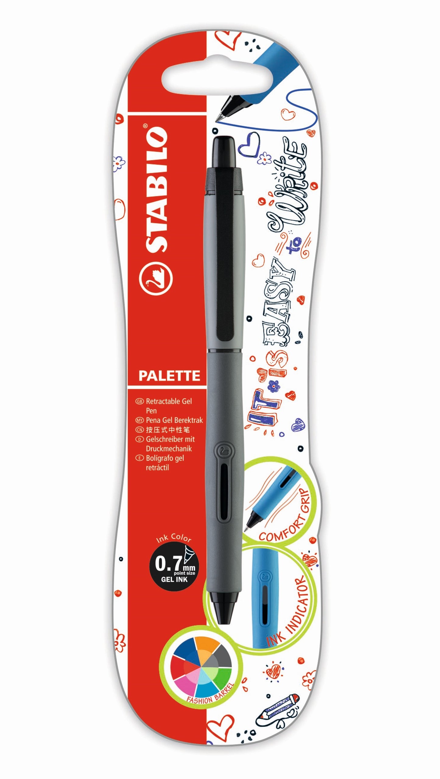 STABILO Palette Retractable Gel Pen Fine Black Card Black Ink