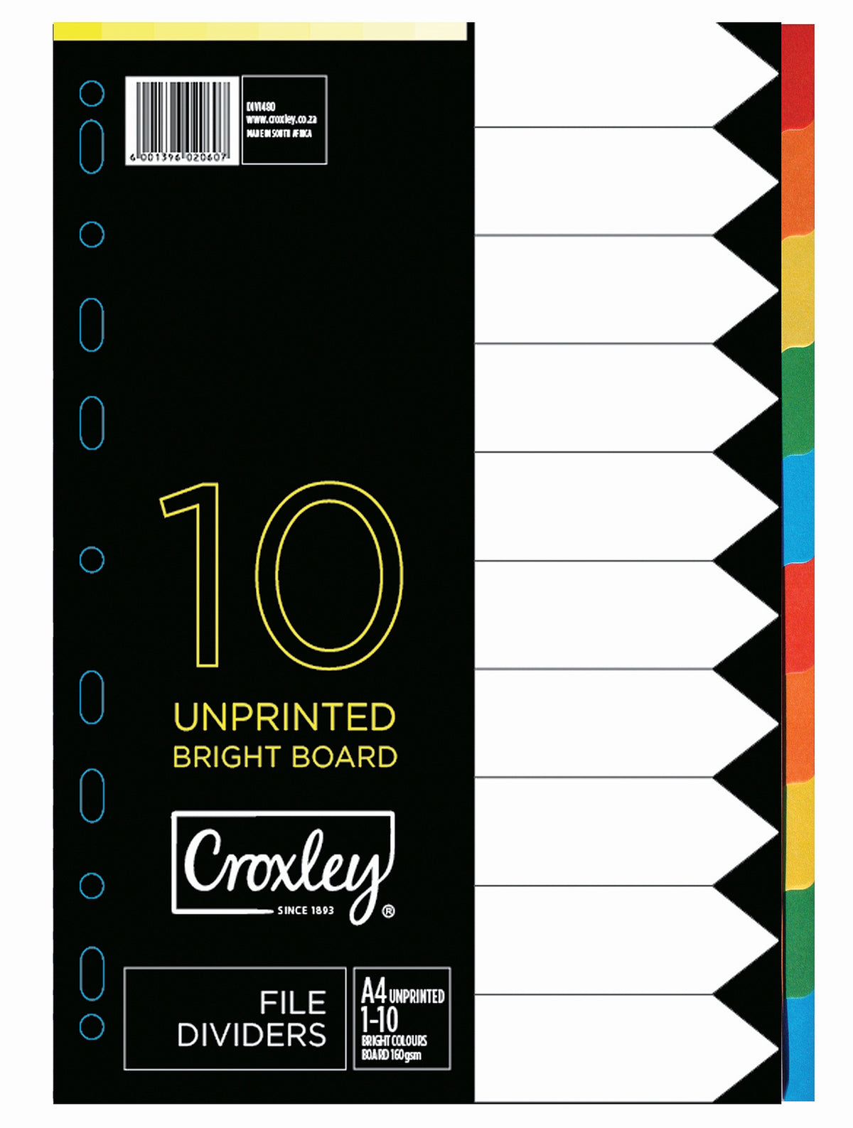 CROXLEY JD1480 160GSM Rainbow Bright Colour Dividers 10 Part Each