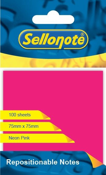 SELLO-NOTE 75x75mm Neon Pink 1x100 Sheets Each