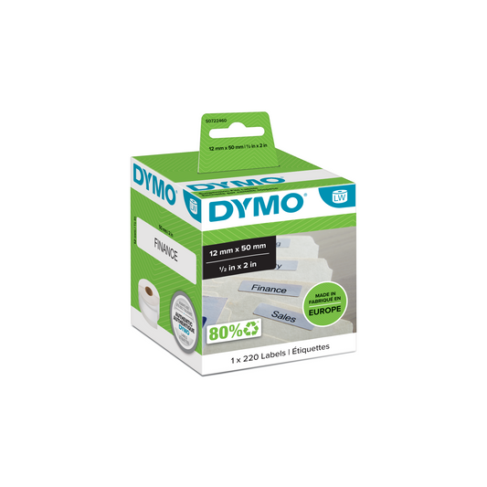 DYMO LabelWriter Labels - 12mmx50mm - Black on White - Box of 130