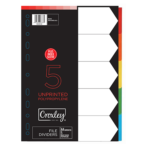 CROXLEY Indices Polypropylene - Unprinted 5 Divider Set & Index Sleeve