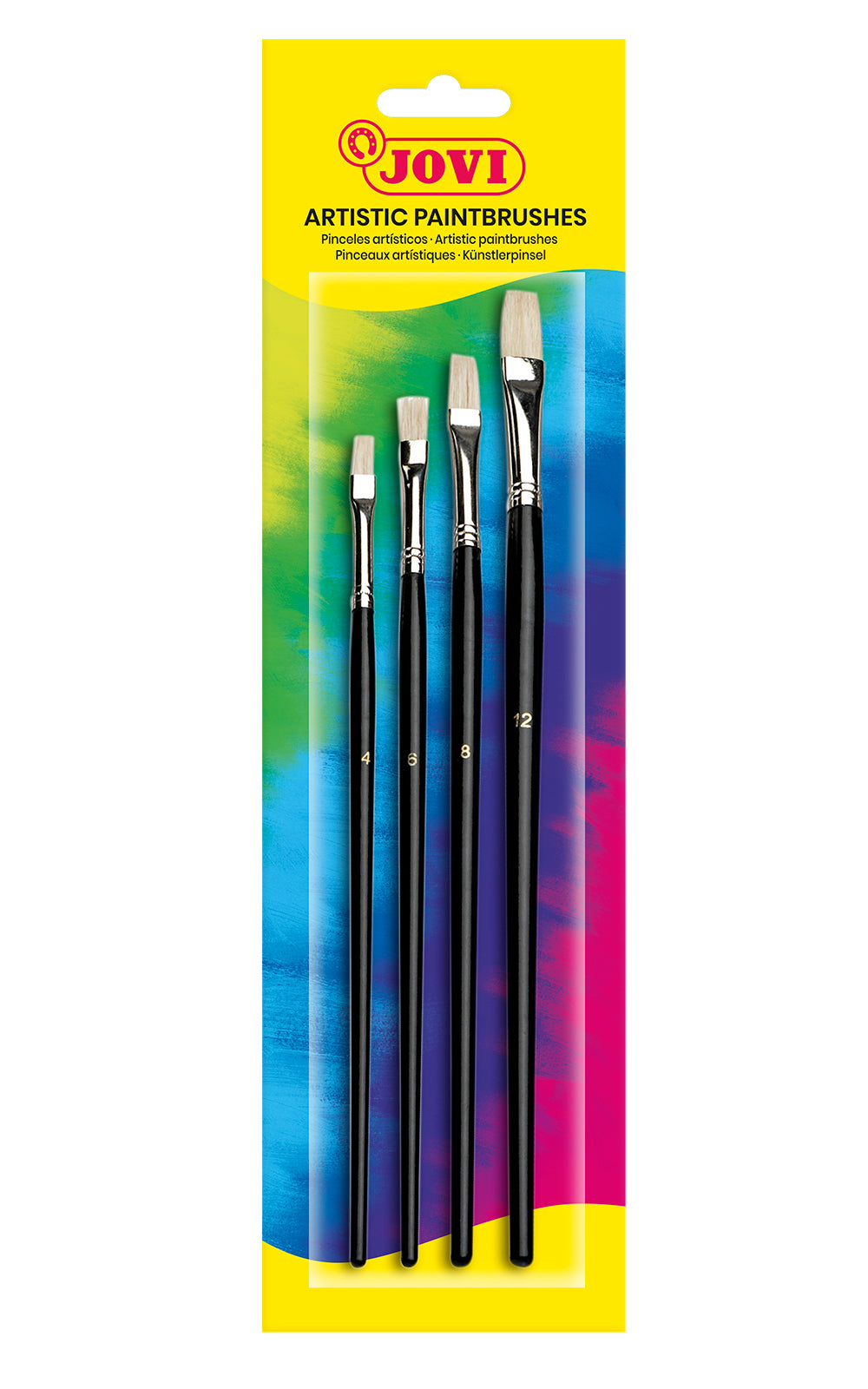 JOVI Flat Paint Brushes Assorted Sizes Pack of 4 Carded (#4,6,8,12)