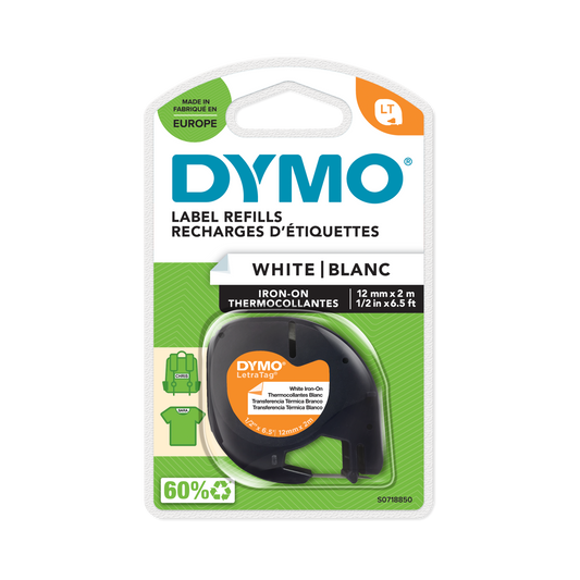 DYMO LetraTag Tape -  Iron-On - Black on White - 12mmx2m