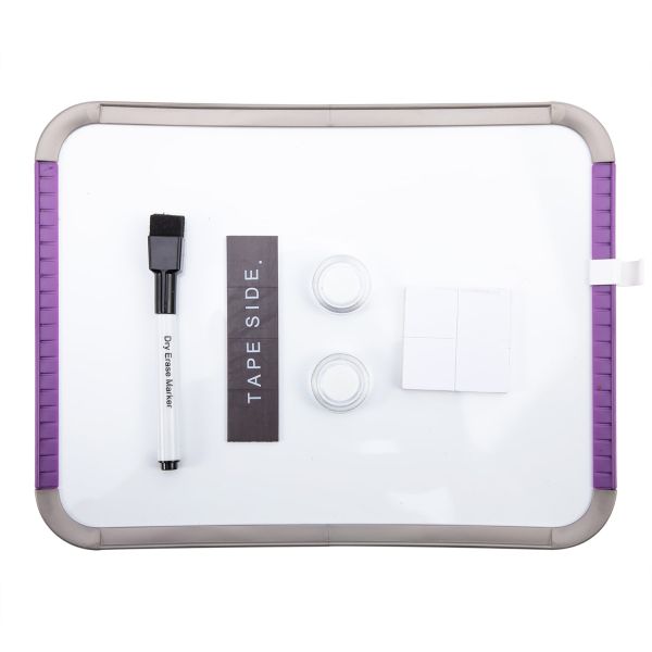 Magnetic Whiteboard Set 279x216mm Includes 1 Dry erase marker and 2 magnetic buttons. Blue and purple