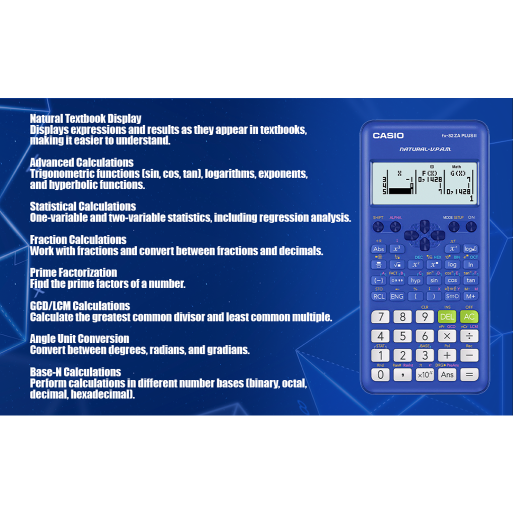 Casio FX-82 ZA Plus II Calculator - Blue