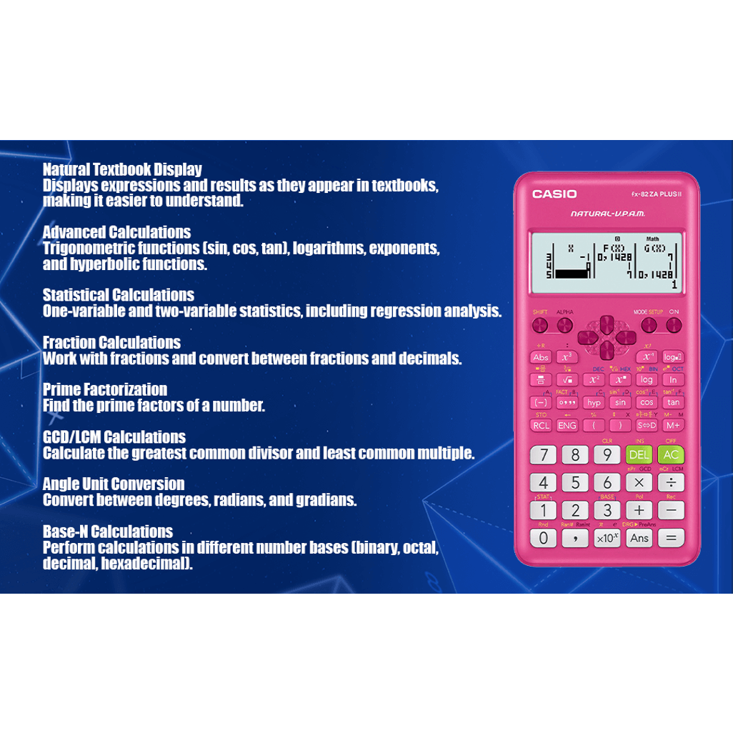 Casio FX-82 ZA Plus II Calculator - Pink