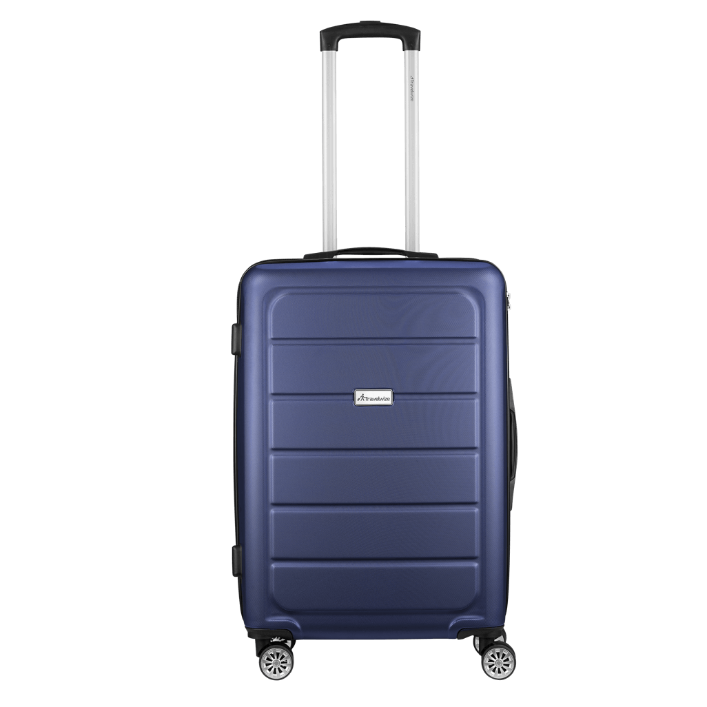 Travelwize Maple ABS 65cm spinner luggage in navy with 4 wheels and telescopic handle for easy travel.