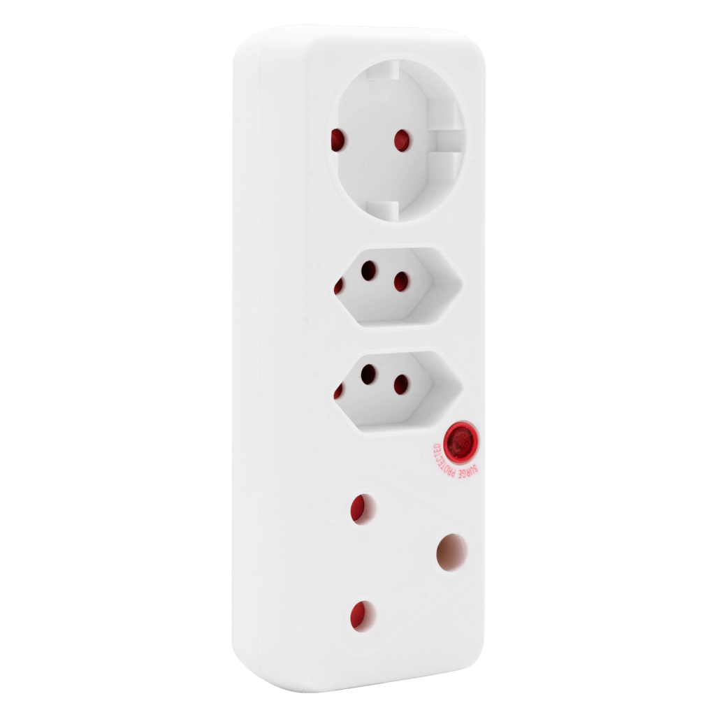 Ellies 4 Way Medium Surge adaptor with Schuko - White