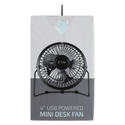 ZEN Cool series 4 inch Mini Desk Fan in black, USB powered for personal cooling at the desk or workspace.