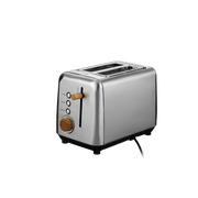 Boden Stark Anson Collection stainless steel toaster with red oak knobs and 7-level browning control for perfect toast.